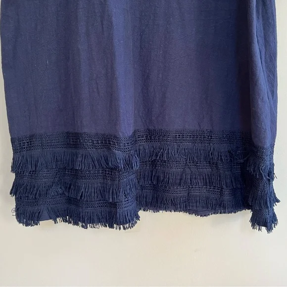 Umgee Cotton Short Sleeved T-Shirt Fringe Hem Dress in Navy Blue, size L - Picture 4 of 8